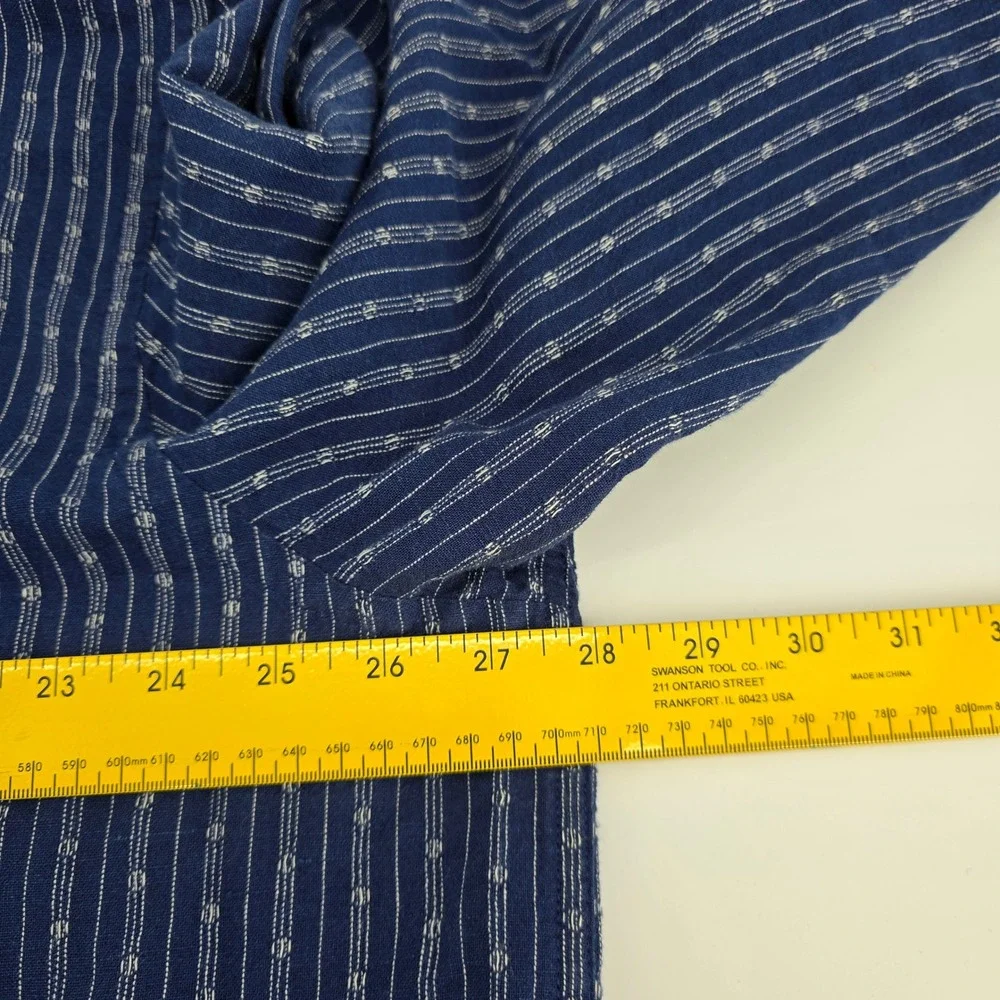 Banana Republic Button Down Shirt Mens Untucked Fit Linen Blend Blue Stripe XXL